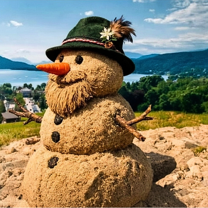 Ein Schneemann aus Sand in der sonne